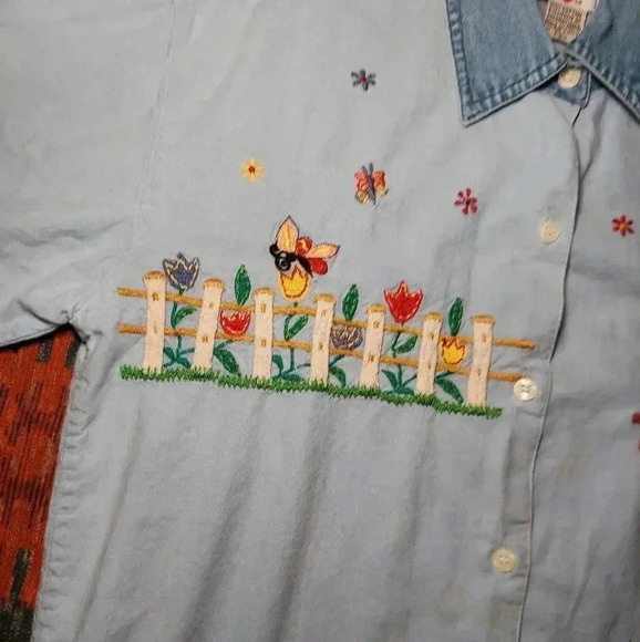 Vintage Keren Hart Gingham Floral Embroidered Spring Garden Button-Down - Picture 2 of 6